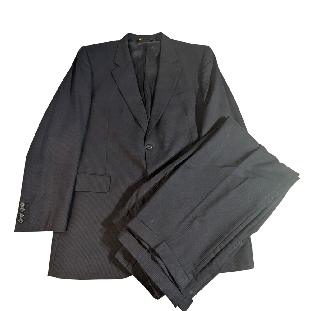 Jack Victor Luca Suit 46L‎ Navy Pinstripe Super 100s Wool READ